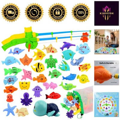 Magnetic Fishing Bath Toys with 33 Floating Fish and Storage Bag - Toddler Fun