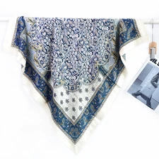 70% Cashmere 30% Silk Neckerchief Scarf Shape Bandana 90X90cm garland Print Wrap