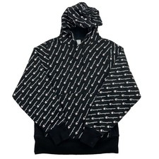 Champion Reverse Weave Hoodie Adult Small Black All Over Logo Pullover