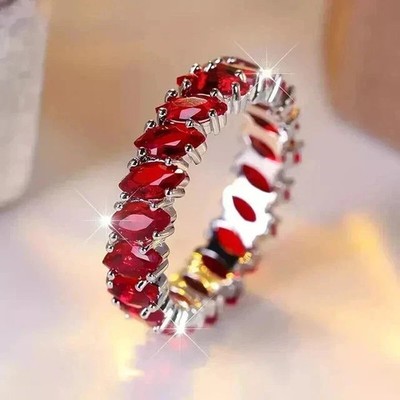 6.00Ct Marquise Cut Natural Red Ruby Gemstone 14K White Gold Eternity Band Ring