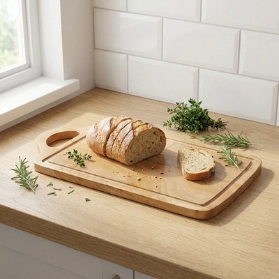 Premium Schneidebrett Holz mit Saftrille und Griff, Mangoholz natur, L.38 cm
