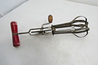 Vintage ECKO Hi-Speed Egg Beater Hand Crank Mixer Red Wood Handle Made in USA #2