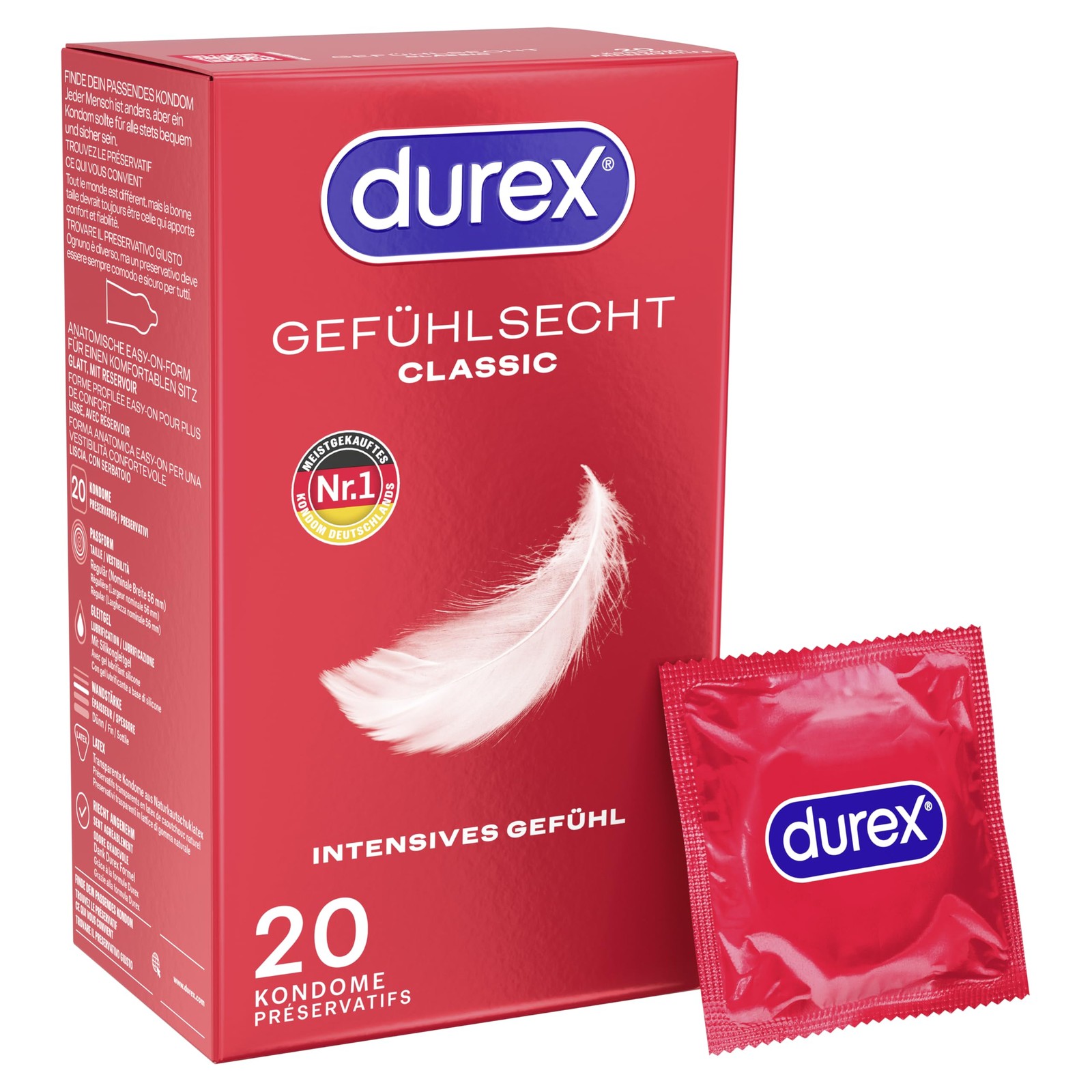 Durex Gefühlsecht Classic Kondome Perfekter Sitz & leichtes Abrollen mit