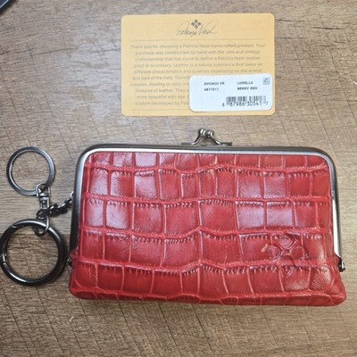 Patricia Nash Cosmetic LORELLA Red Frame Coin Make-up Purse with Key Ring Kiss
