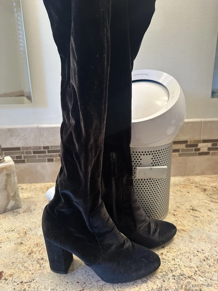 BOTA AQUAZZURA SO ME VELVET 85 HASTA EL MUSLO NEGRA CREMALLERA SOBRE LA RODILLA BOTAS OTK 39 Foto 4 de 4