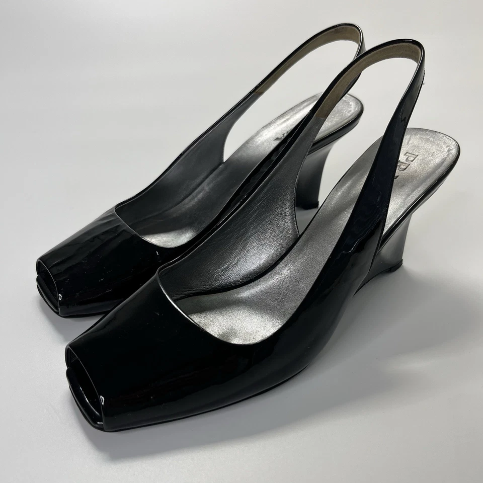 Prada Black Leather Slip Back Wedge Heels Made in Italy - Size 38EU - Image 3 of 4