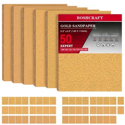 50 Pcs 1/4 Sheet Sand Paper Hook and Loop Backing 5.5'' x 4.5''   80/150/320/40...