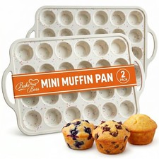 Silicone Mini Muffin Pan, 24 Cup 2 Pack with Metal Reinforced Frame  LFGB Ce...