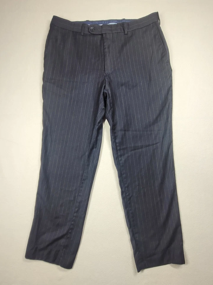 Traje Peter Millar Pantalones de vestir para hombre 40R (34x28) azul marino prendedor lana a rayas preppy Foto 2 de 4
