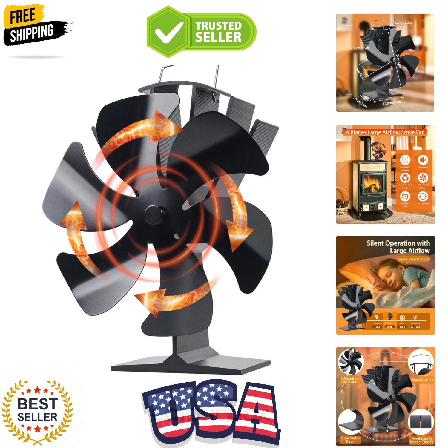 Wood Stove Fan Heat Powered Stove Heater Fan Fireplace Fan f