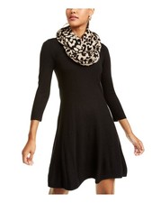 SEQUIN HEARTS Womens Black Long Sleeve Short Fit + Flare Dress S