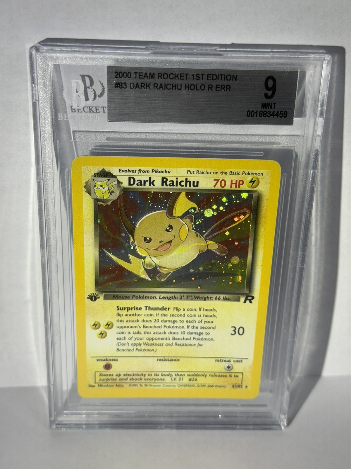 Pokemon Dark Raichu #83 2000 Team Rocket 1st Edition HOLO BGS 9 Mint