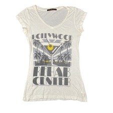 VTG Y2K Trash & Luxury Hollywood Rehab Center Graphic Tee Cream V-Neck Small