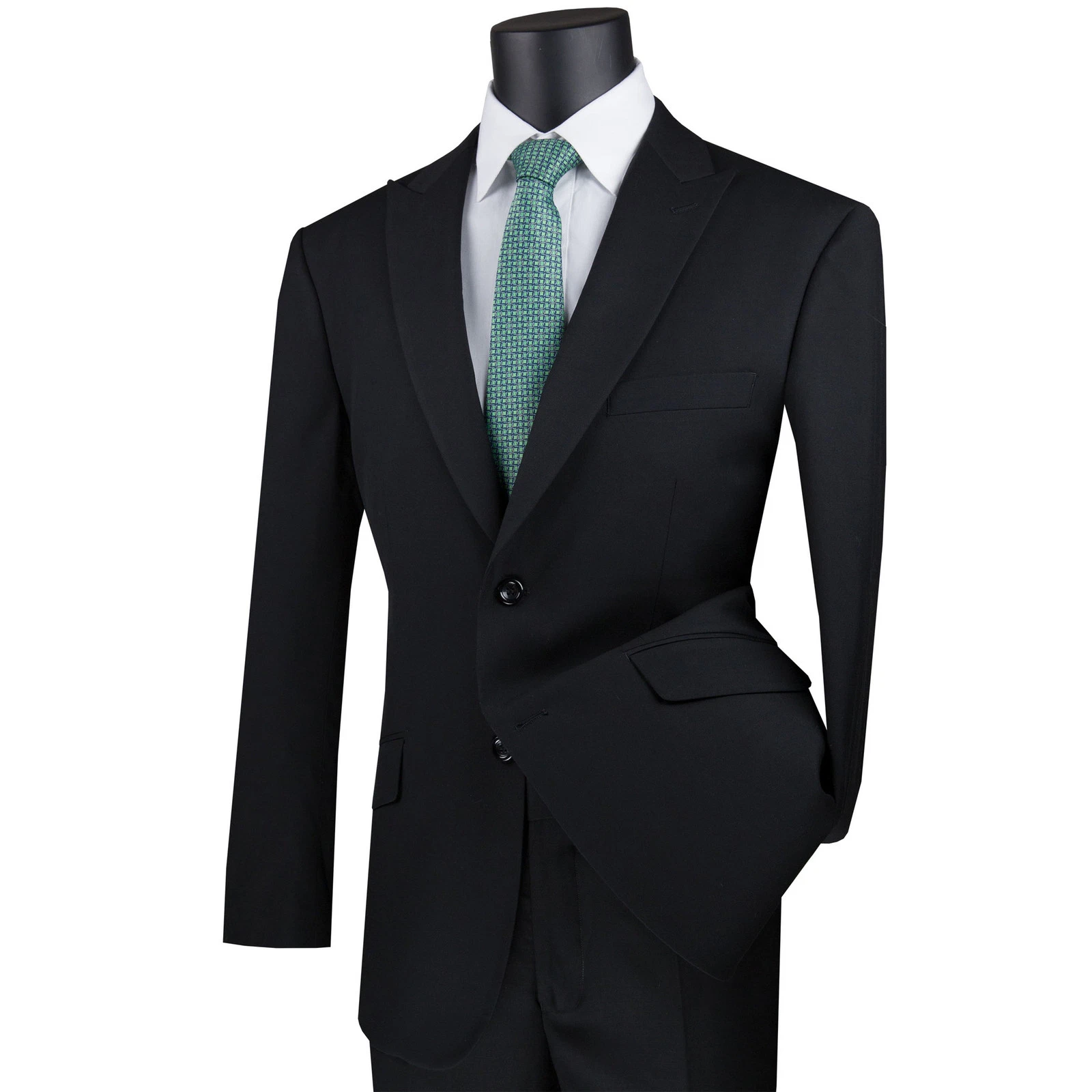 BIG & TALL Men's Black 2-Button Peak Lapel Modern-Fit Suit, 36S-56L NWT