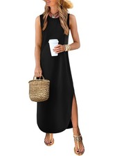 Women Summer Casual Maxi Sundress Sleeveless Loose Split 2026 Trendy Tank Shi...