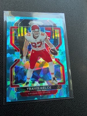 2021 Prism Football Travis Kelce Card 189 Blue Cracked Ice / 99 Super Clean 