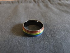 Rainbow Stripe Band Ring Size 10.25 Lightweight Non-Magnetic Anodized Metal