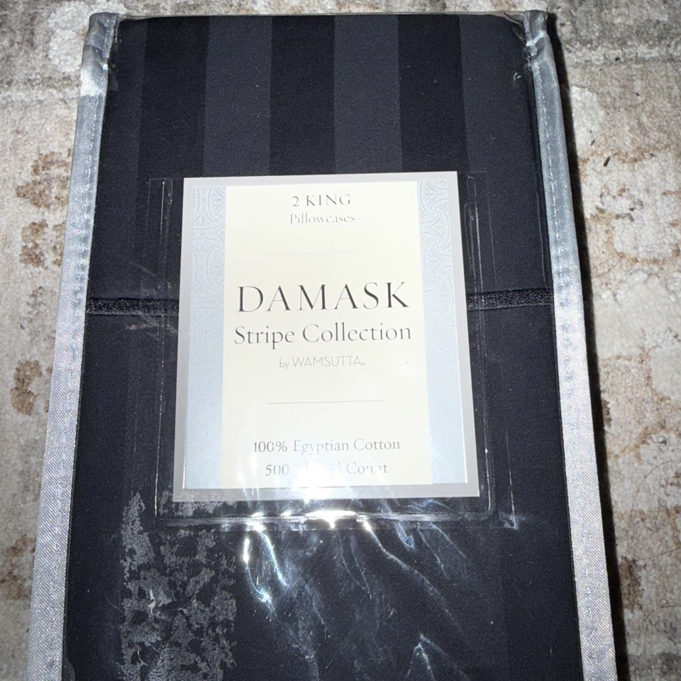 ДАМАССКИЙ ПОЛОСАТЫЙ КОРОЛЕВСКИЙ РАЗМЕР 500 НИТЕЙ 100% ЕГИПЕТСКИЙ ХЛОПОК ДВЕ НАВОЛОЧКИ - Изображение 4 из 4
