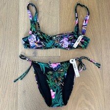 NEW Victoria's Secret BLACK PALM CHEEKY NON PADDED Swim Bikini Set SMALL 32B
