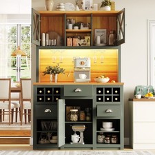 Freestanding Kitchen Storage Cabinet Tall Cupboard LED Side cabinet w/ Wine Rack