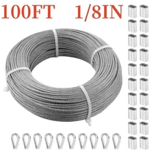 100FT Stainless Steel Cable Wire Rope Aircraft Cable Railing Decking Kit,1/8,7x7
