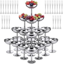 24 Sets Stainless Steel Ice Cream Cups Bulk Silver Dessert Bowls with Forks 6.7
