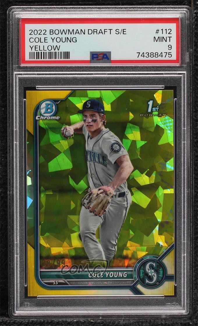 2022 Bowman Chrome Draft Sapphire Edition Yellow 90/99 Cole Young PSA 9 MINT v9t