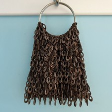 Vintage Gatsby Sequin Wood Beads Brown Cascade Flapper Fringe Evening Purse Bag