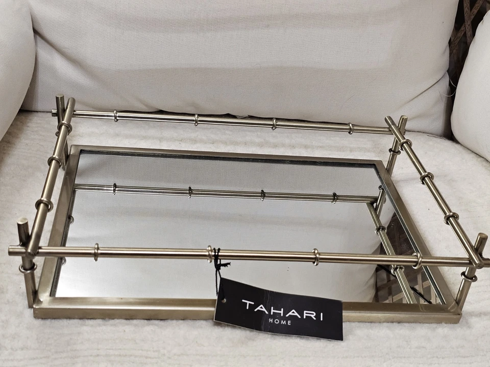 Tahari home Stainless Steel gold-Mirrored Tray, elegant please read note - Image 3 of 4