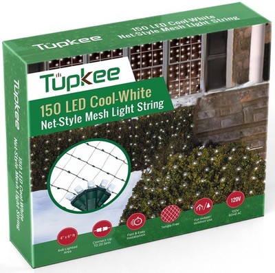 Tupkee Christmas Light Net - 150 LED Cool-White Mesh Blanket Lights, 4 ft x 6 ft