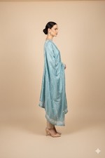 Sanskriti Vintage Sky Blue Satin Silk Dupatta Long Stole Hand Beaded Zardozi