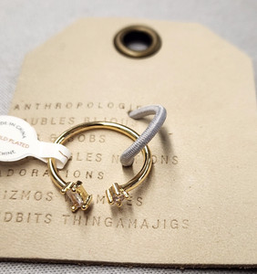 Authentic Anthropologie 14K Gold Plated Delicate Rectangular Crystal Adjustable Ring sz 7