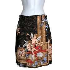 Vintage Bentley Arbuckle Cherub Floral Mini Wrap Skirt Black Multi Romantic XS
