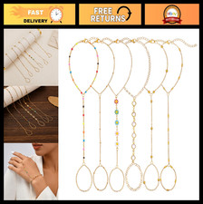 6PCS Gold Hand Chain Bracelets Set for Women - 14K Plated Stackable Adjustable B