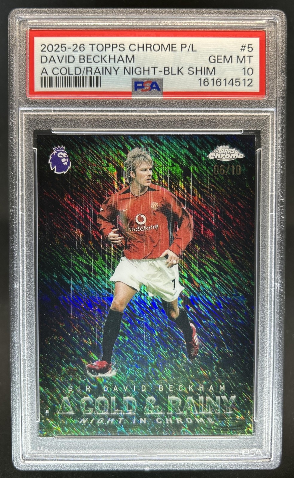 2026 Topps Chrome Premier League David Beckham Night Black Shimmer #6/10 PSA 10 view 1