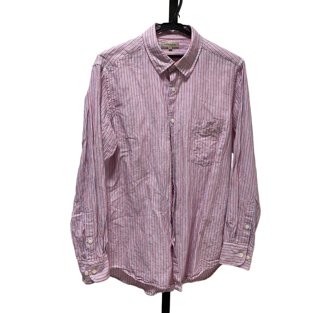 Uniqlo Linen Blend Long Sleeve Shirt Red & Blue Vertical Stripes L
