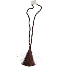NEW Brown Wooden Bead Long Necklace with Brown Tassel