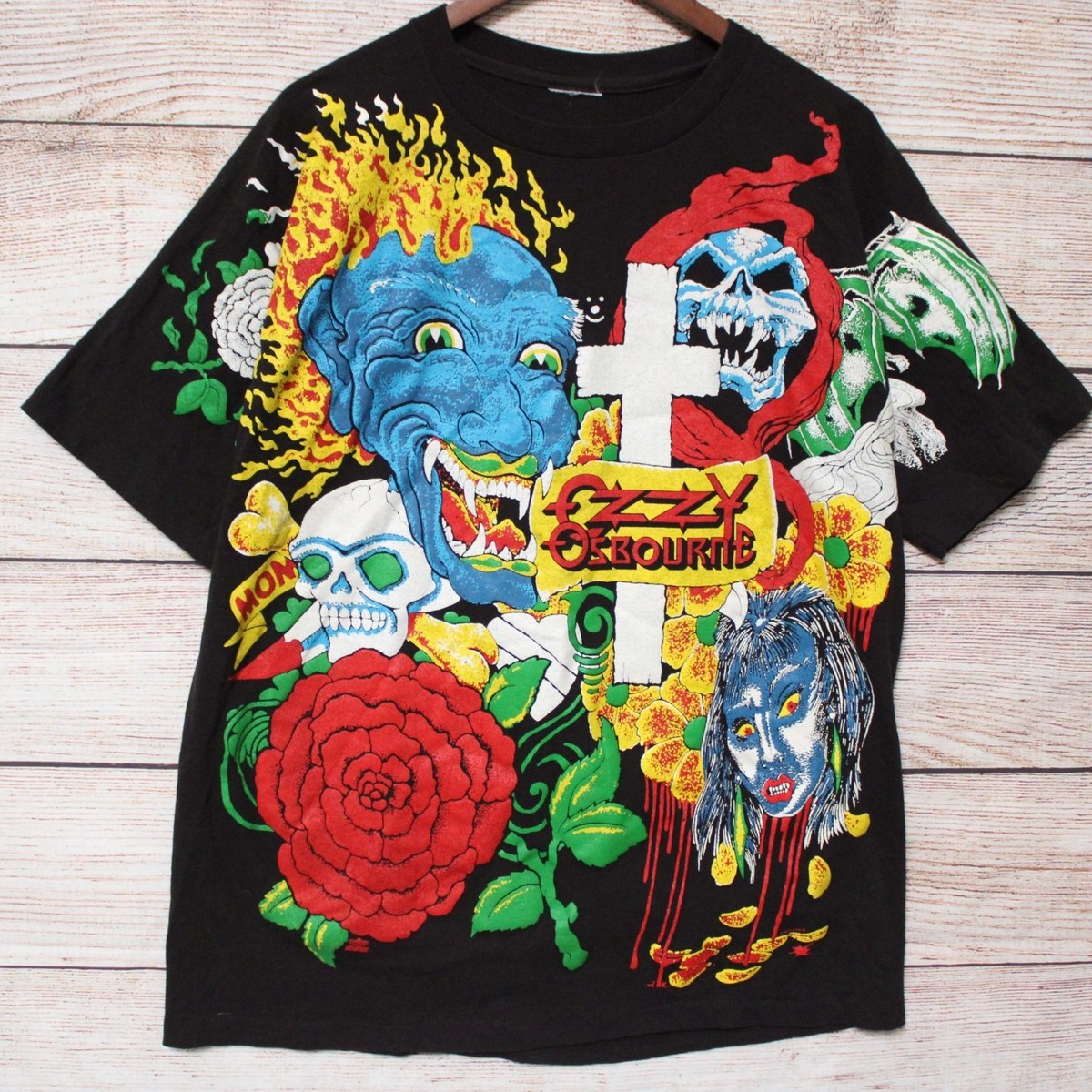 Ozzy Osbourne 総柄Tシャツ ヴィンテージ　XL Ozzy Osbourne Graphic Tattoo T-Shirt 2XL Black Reprint Heavy Metal