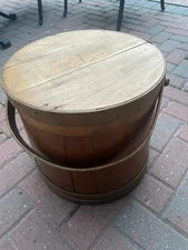 Early Antique Firkin Primitive Wooden Sugar Bucket with Handle - 14" Tall - VGC