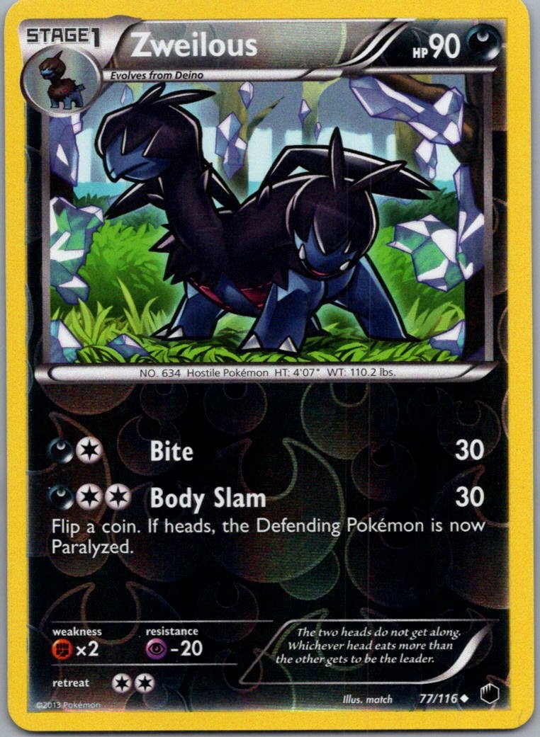Zweilous 77/116 Uncommon Plasma Freeze Pokemon Reverse Holo Lightly Played