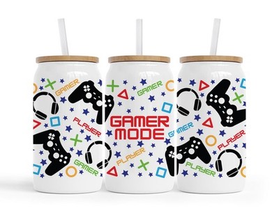 Glass Can Tumbler: Gamer Design - Personalized with Bamboo Lid