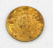 Early 20th Century Paris France Brothel Token Aux Belles Brass Plated Cardboard