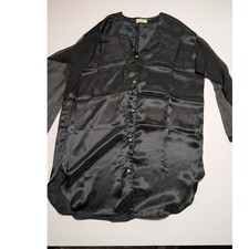 Vintage Victoria's Secret Gold Label Black Satin Sheer Mesh Sleep Shirt 7505