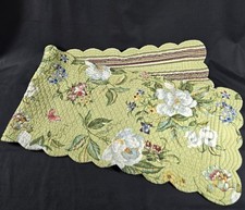Quilted Reversible Table Runner Magnolia Flower Butterfly Green Scalloped Edges