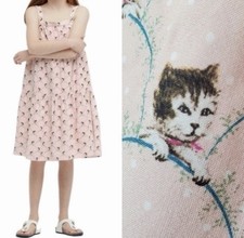 Paul & Joe Uniqlo Tiered Pink Cat Sz 7/8 Dress Kitten Kitty Pink Retro Fairycore