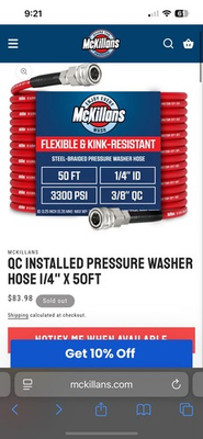 #ad MCKILLANS QC INSTALLED PRESSURE WASHER HOSE 1 4quot; X 50FT 3300 psi $73.71