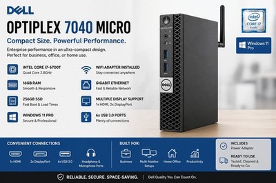 Dell OptiPlex Micro i7, Win 11 Pro, 16GB Ram, 256GB SSD, Wifi, 3 Displays
