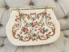 1950s Vintage large Floral Needlepoint Purse/ HandBag 16" L