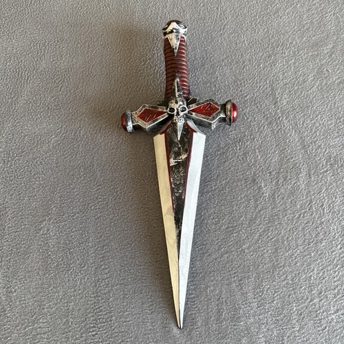 Skull Face Dagger Heavy Foam Toy Ruby Colored Gems Handle 16” Halloween Cosplay