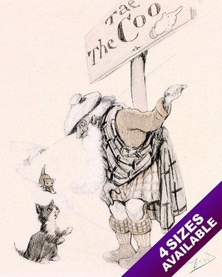 LOST KITTEN IN SCOTLAND SCOTTISH DIRECTIONS CAT ART PAINTING REAL CANVAS PRINT